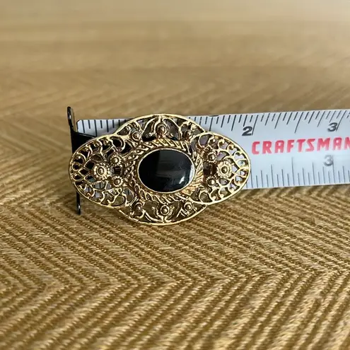 Ornate vintage gold toned filigree costume brooch pin