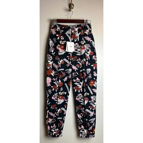 Carolina K Alicia Floral High Waisted Gaucho Pants NWT Sz. S Black