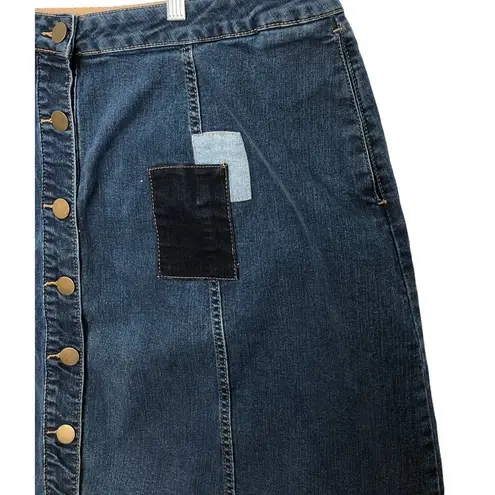 Harper Liv Women Denim Pencil Skirt 22 Patch work Botton Front Closure Pockets Blue Size undefined
