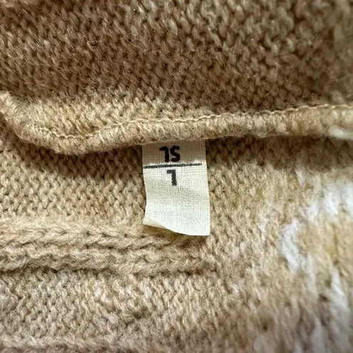 Vintage Tan White Snowflake Pattern Ribbed Braided Tight Knit Sweater Large