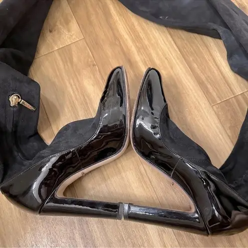 Dolce & Gabbana Round Toe Pump Insert Over The Knee Suede Sock Boots Black Sz 36