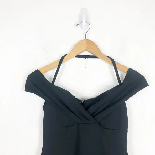 Nookie Athena Off Shoulder Black Midi Dress Size Small NON1722 Cocktail Chic