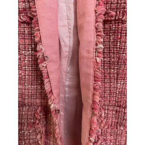 Etcetera Pink Preppy Coquette Tweed Fringe Wool Blend Jacket Blazer Size 8