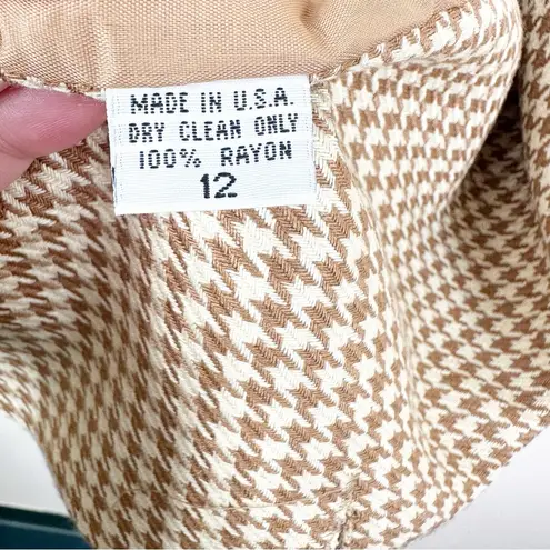 Vintage Gianni Sport Blazer Jacket Womens 12 Houndstooth Tan Neutral Equestrian