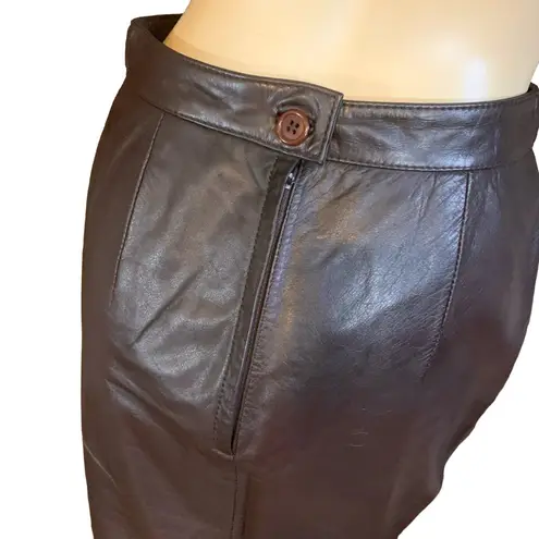 PELLE CUIR VINTAGE 1990'S BROWN GENUINE LEATHER SKIRT (10)