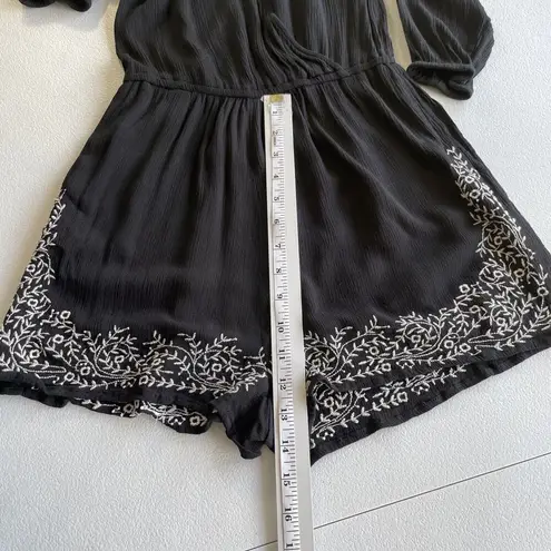 Bethany Mota Romper Shorts Womens Size XS Gauze Black Embroidered Faux Wrap Boho