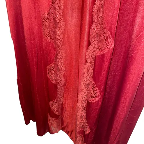 Vintage Brick Red Maxi lingerie lace long sleeve robe duster nightgown kimono Size L