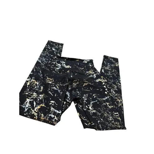 Define your inspiration DYI Womens Black & Gold Marble metallic Print Leggings S