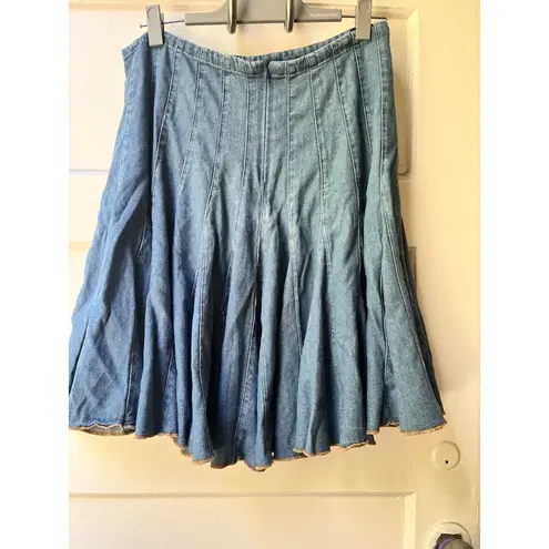 Vtg Y2K Fluted Denim Aline Skirt Med Coachella Rodeo Cowgirl Western Boho indie Blue