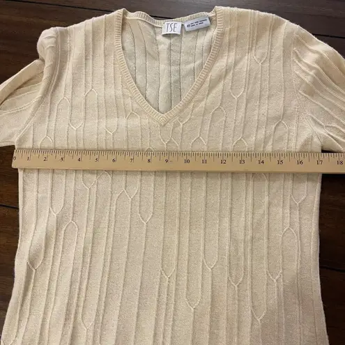 TSE Womens V-Neck Cable Knit Cashmere Sweater Size M Cream, Beige