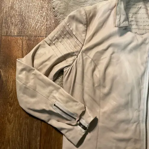 Sundance Jacket Womens Medium Lambskin Leather Linen Cream Zipper Moto Soft