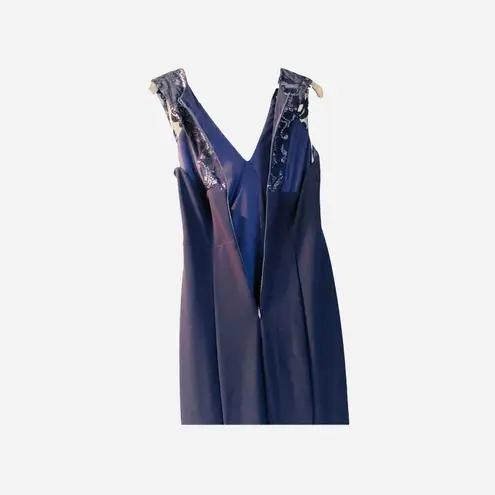 Miss Kim navy blue mermaid sequin gown with lace halter back sleeveless SM NEW - Image 6