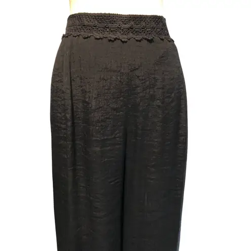 2b Bebe Womens Dress Pants Sz Large Black Elastic Waist Pull On Wide Leg NWT New