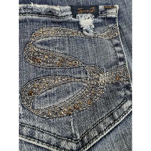 Seven 7 Jeans Womens 30x30 Blue Bling Pockets Straight Distressed Tag 4
