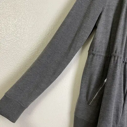 All Saints Gina Drape Jacket 4 Gray Womens Open Front Zip Pocket Drawstring