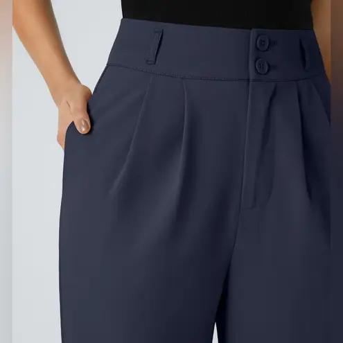 Halara High Waisted Zipper Pocket Shirred Straight Leg Work Pant Navy S Petite