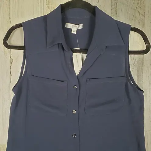 Drew NWT Navy Blue Heathered Gray Button Down High Low Top Women's Size XS