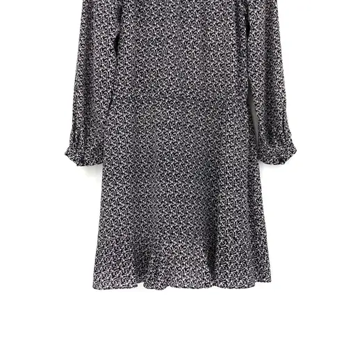 Rebecca Taylor Long Sleeve Silk Shirt Dress Static Print Navy Lilac 8