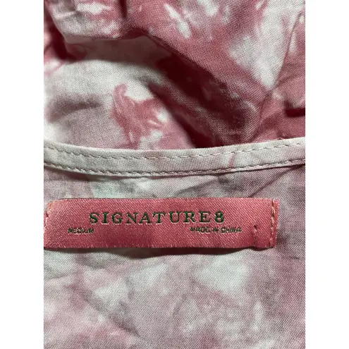 Signature8 Pink Tie Dye Deep V Neck Long Balloon Sleeve Blouse Crop Top Size M Size M