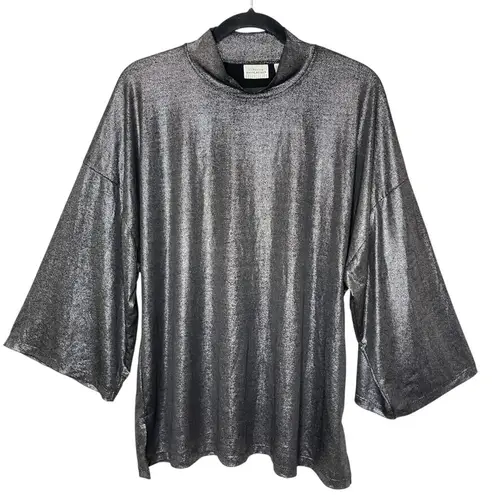 White Stag Black & Metallic Gold Mock Neck Wide 3/4 Sleeve Top, XL