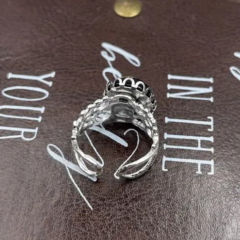 Vintage Floral Glass Cameo Ring | Adjustable Stainless Steel | Holiday Gift Black