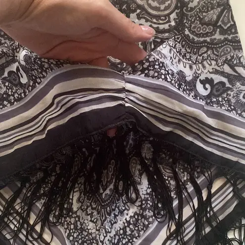 Vintage strapless paisley print tassel scarf top, size small medium Black