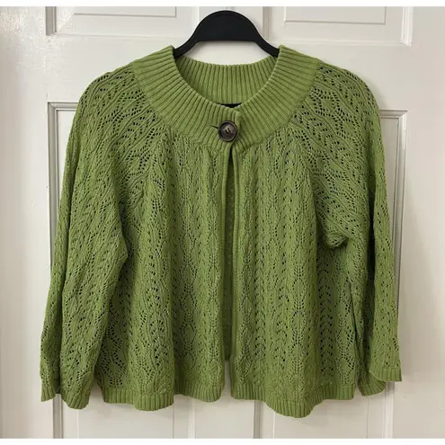 RQT Cape Style Cardigan Boho Teacher Open Knit Flowy Crochet Sweater Green Sz XL