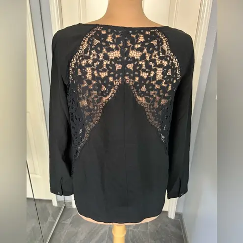 Club Monaco Club‎ Monaco Black Silk Blouse with Lace Accent