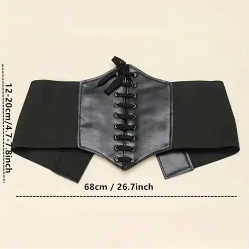 Vintage Style Lace Up Faux Leather Elastic Girdle Black Casual Wide Waistband