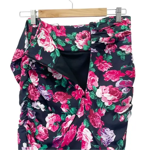 Ronny Kobo Lauryn Floral Print Draped Ruched Mini Skirt Size Small Black Pink