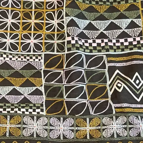 Etcetera Italian Brown Embroidered 100% Silk Geometric Pattern Womens skirt 6