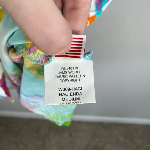 Jams World  Haci Hacienda V Neck Mini Dress Size Medium Leaf Print Beach Tropical