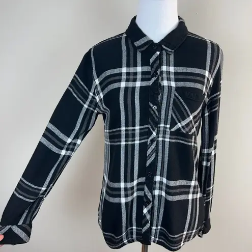 Rails  Hunter Plaid Shirt Womens Medium Button Down Black‎ White Gray Long Sleeve