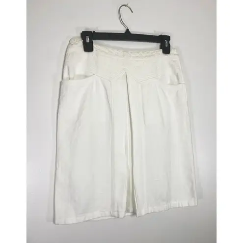 Dries Van Noten White Cotton‑Linen Pleated A‑Line Skirt Elegant Summer Sz 36 (S)