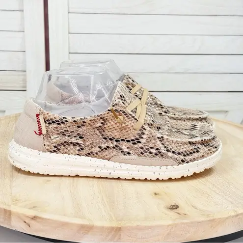 Hey Dude Wendy Python Snake Print Canvas Slip On Loafers Light Rose Tan 6