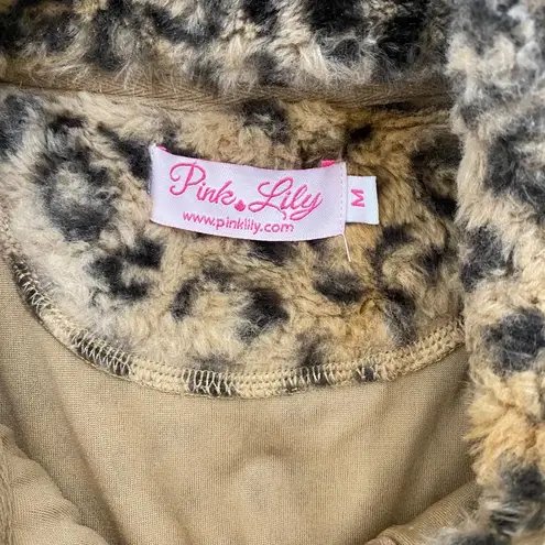 Y2K Fuzzy Brown Tan Soft Warm Leopard Animal Print Fleece Sweater M Medium