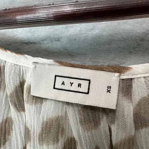 AYR XS Ruffle Neck Polka Dot Sheer Blouse Silk Cotton Romantic Neutral Top