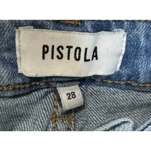 Pistola Women's Jeans Straight Leg Distressed Raw Hem Stonewash Denim Size 28