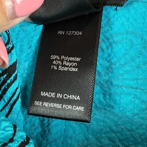 Ali Miles Top Womens S Blue Stretch Abstract Floral Cowl Neck Blouse Tunic Artsy