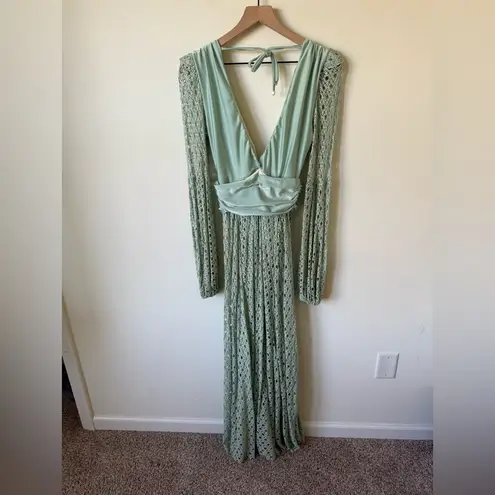 PatBO Monstera Crochet Plunge Beach Dress Medium Green