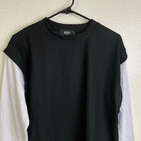 Azul by Moussy Long Sleeve Shirt Black Waffle White Layered Womens Size Medium