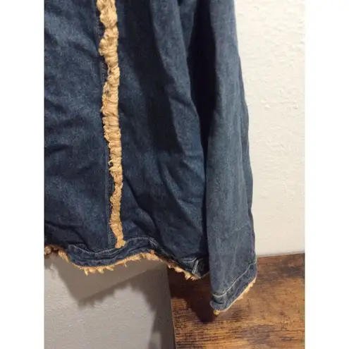 Ashley Stewart Plus size 18W Women's Blue Cotton Tan Fringe Denim Jacket