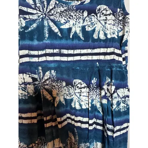 Jams World Blue White Tropical Floral Reef Print Sleeveless Maxi Dress S