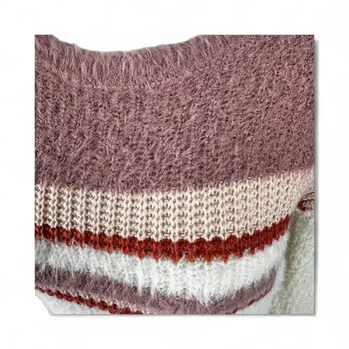 Louna Women's Striped Knit Sweater Pullover Dusty Rose White Red Casual Cozy XS Pink