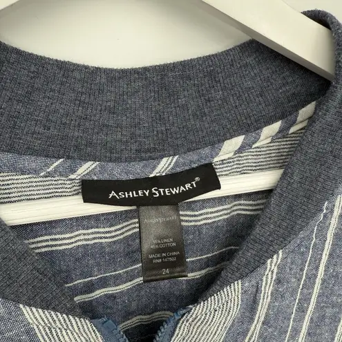 Ashley Stewart Linen Cotton Blend Striped Jacket Classic Plus Size 24
