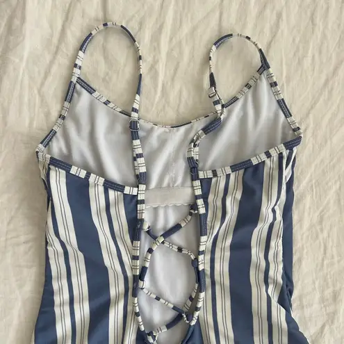 BEACH BABE AUSTRALIA Striped White & Blue One Piece Swimsuit Size 8