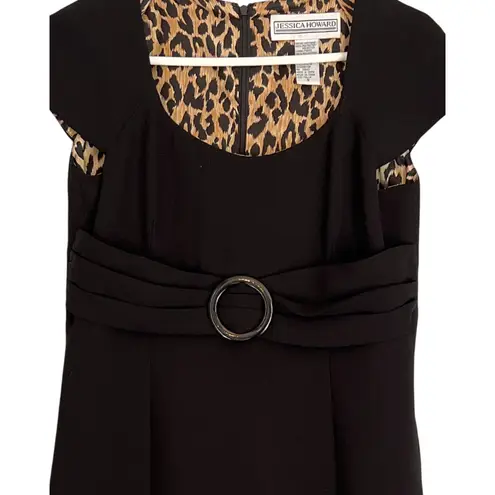 Jessica Howard Black Dress Womens Size 8 Cap Sleeve Lined Scoop Neck Zip Vent