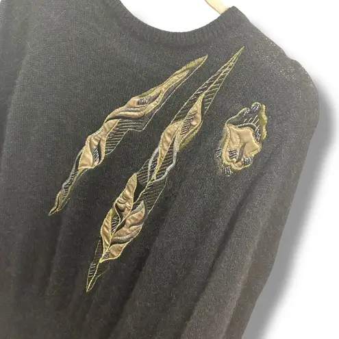 Escada Vintage 80s Black Mohair Beaded Leaves Sweater