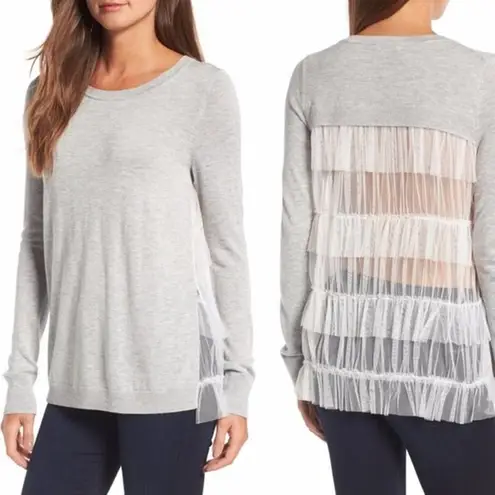 Chelsea28 Ruffle Back Tulle Pullover Sweater Cashmere Blend size small