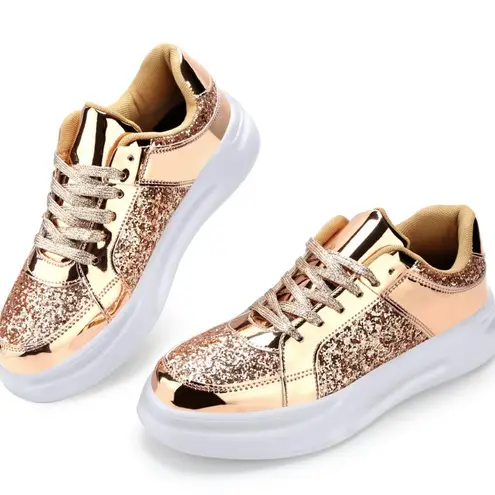 NWT Shiny Gold Glittery Low Top Sneakers